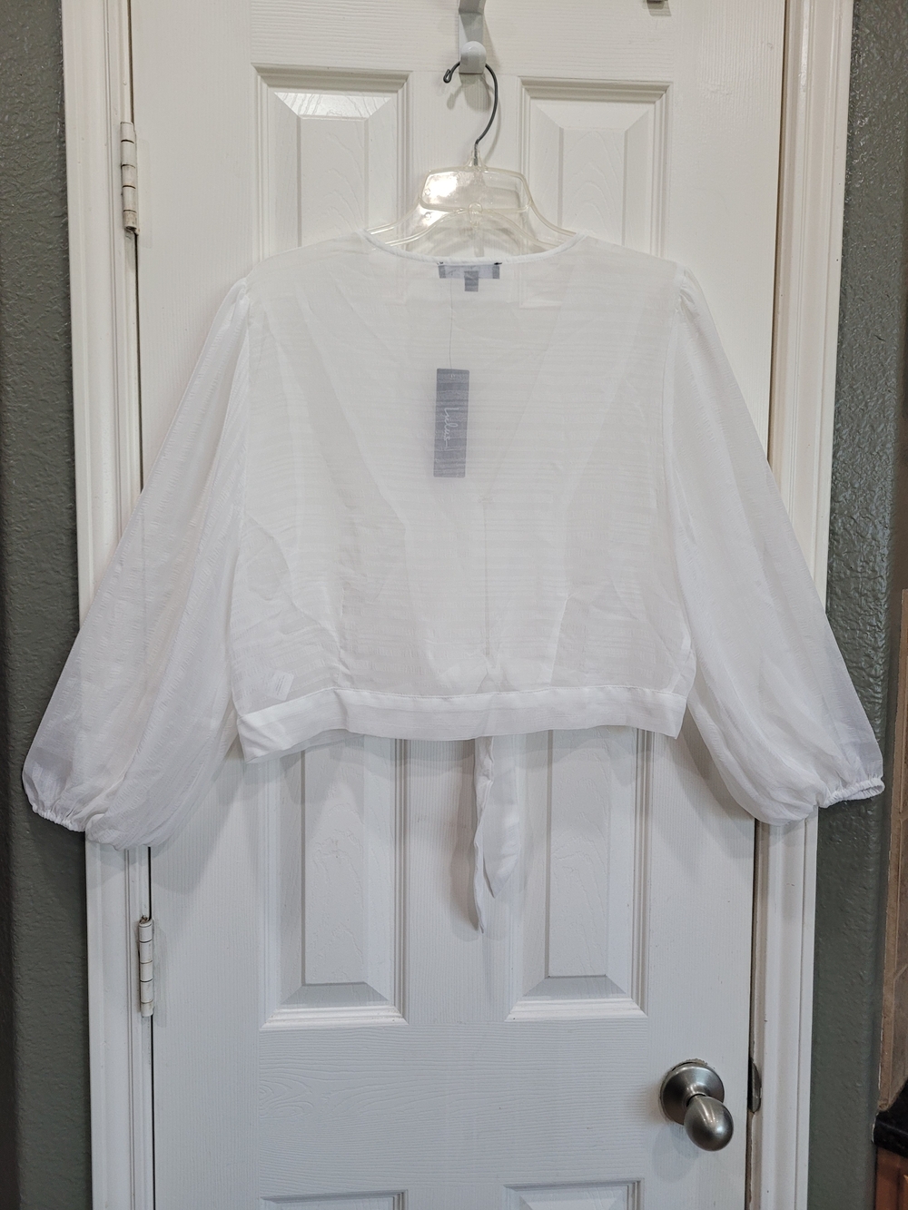 Lulus In the Breeze White Sheer Tie Front Top XL NWT Balloon Sleeve Boho Blouse - Picture 7 of 10